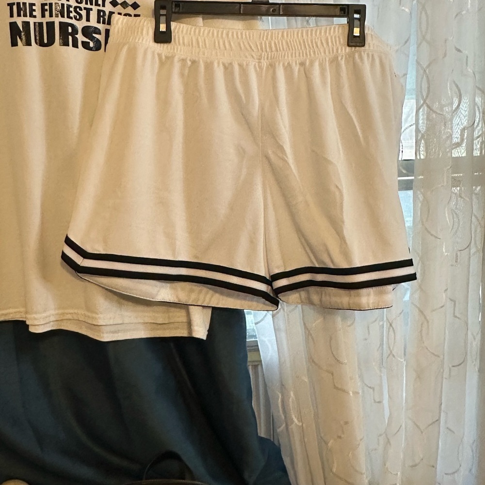 DSG white  Athletic Shorts with Black Trim  Stripes